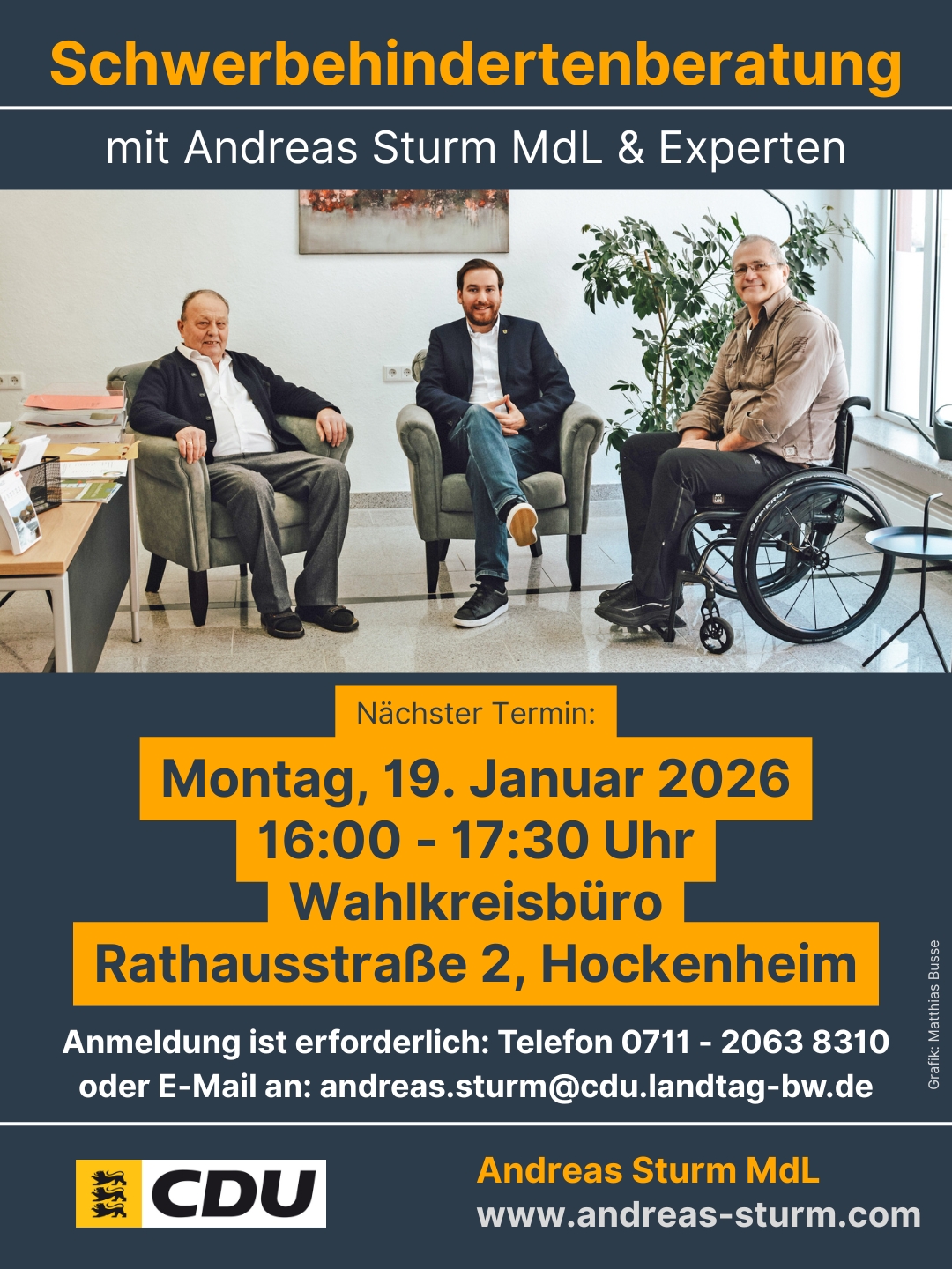 V.l.: Robert Marquardt, Andreas Sturm MdL und Rudi Bamberger. / Grafik: Matthias Busse